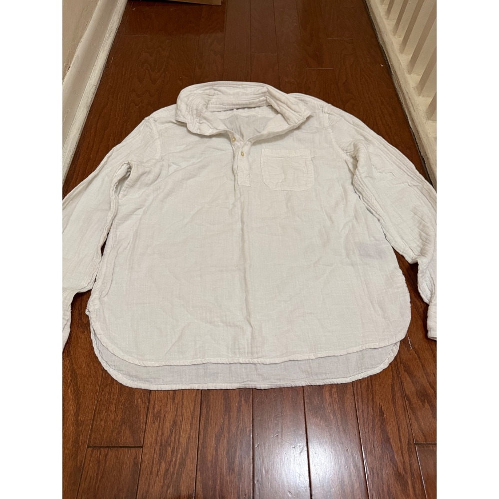 Velvet by Graham & Spencer White Cotton Gauze Henley‎ Top Long Sleeve Womens M